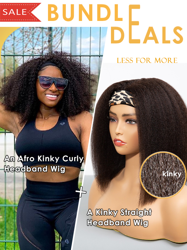 Bundle Deals- Afro Kinky Curly Hair Headband Wig * 12'' Kinky Straight Headband Wig