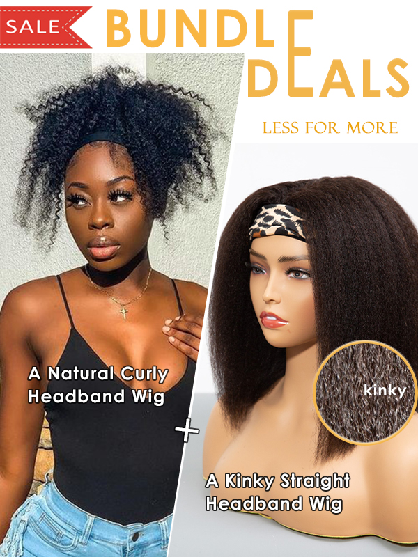 Bundle Deals- Kinky Straight Hair Headband Wig * 20'' Natural Culry Headband Wig
