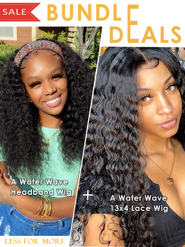 Bundle Deals- Water Wave Hair Headband Wig * 18'' Water Wave Lace Frontal Wig