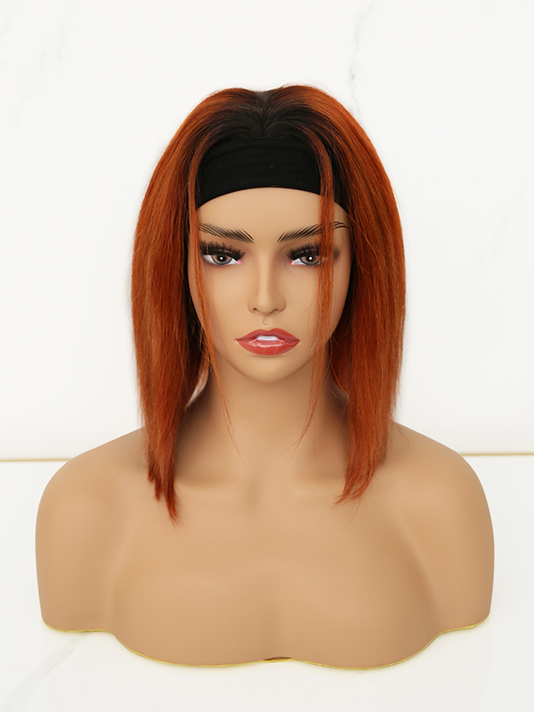 12" Burnt Orange Human Hair Headband Wig -CFS025