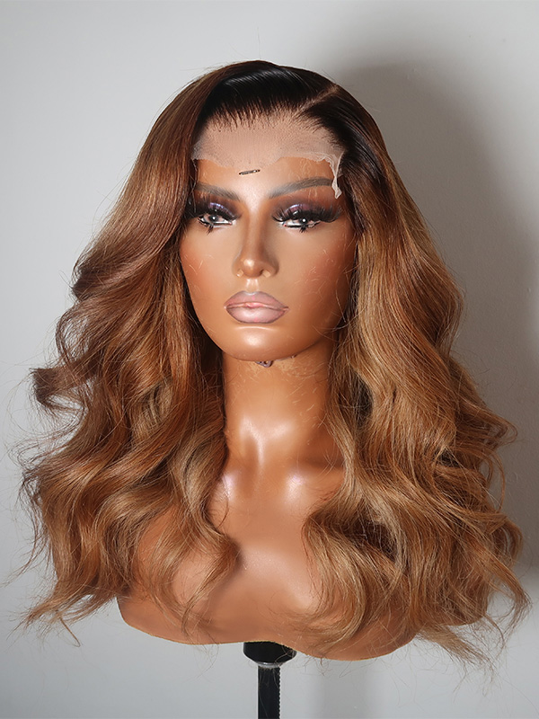 Esther003 - Light Brown Hair Color with Medium Hair Length Lace Wig