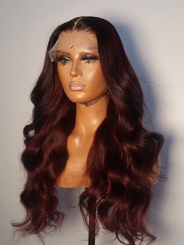 Esther004 - Burgundy Hair Color with Body Wave Lace Front Wig