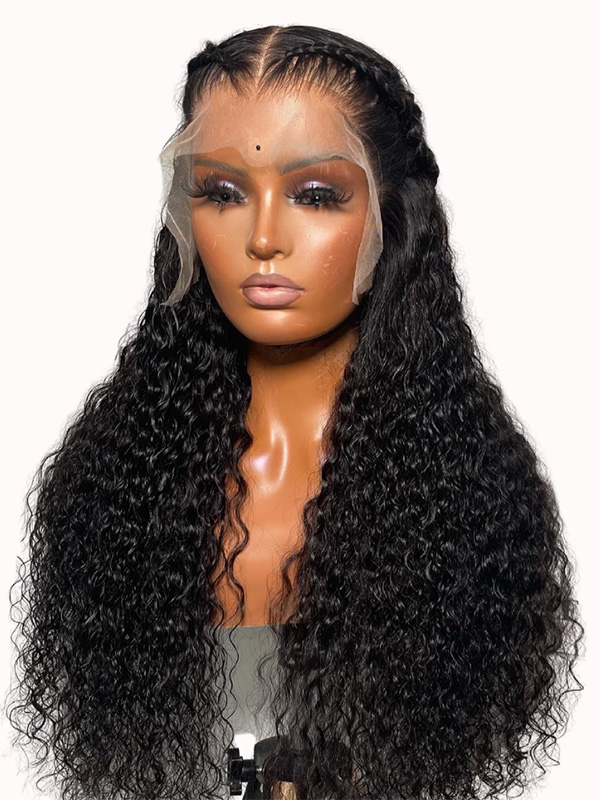 Esther005 - Long Wet and Wavy Braided Natural Black Lace Front Wig