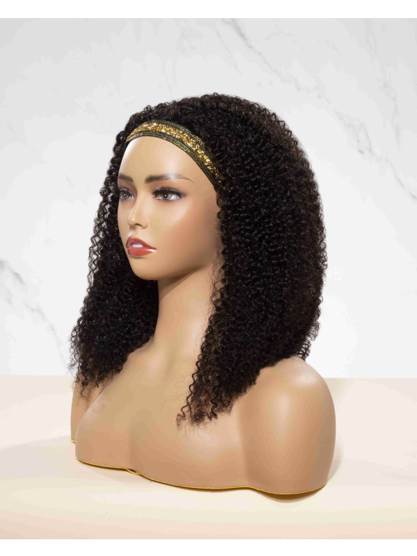 Golden Diamond Natural Curly Human Hair Headband Wig