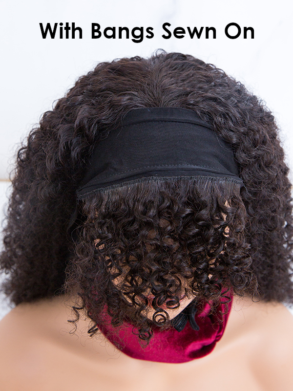 Sara- Natural Curly Human Hair Headband Wig with Bangs