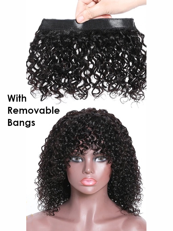 Dejia -Water Wave Human Hair Headband Wig with Removable Bangs