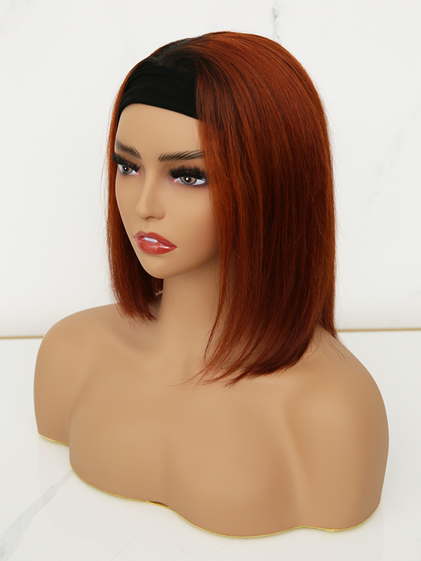 Reddish Ginger Human Hair Headband Bob Wig