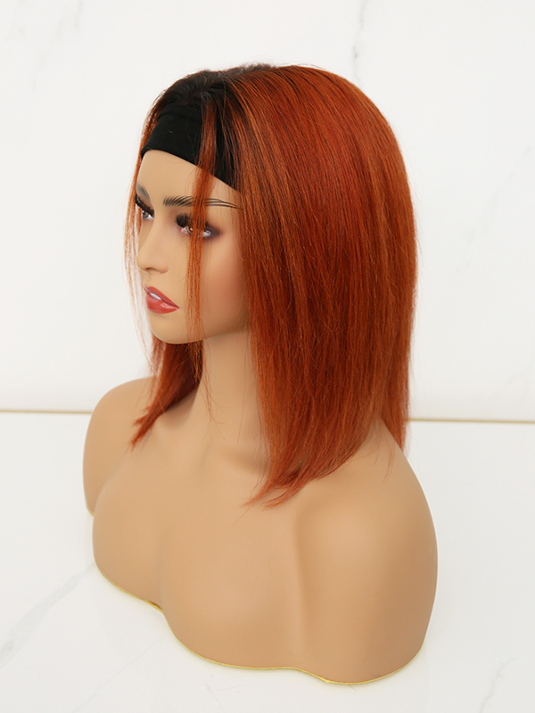 Ombre Burnt Orange Human Hair Headband Bob Wig