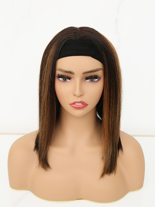 Tina - Shiny Silky Straight Human Hair Headband Wig with Highlights