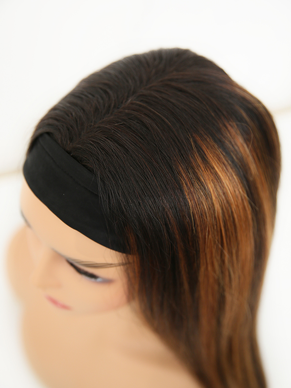 Tina - Shiny Silky Straight Human Hair Headband Wig with Highlights