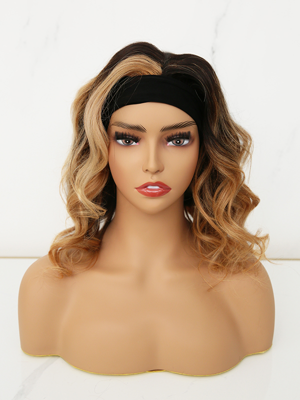 Kennedy - Butterscotch Brown Human Hair Headband Wig with Highlight
