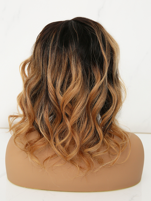 Kennedy - Butterscotch Brown Human Hair Headband Wig with Highlight
