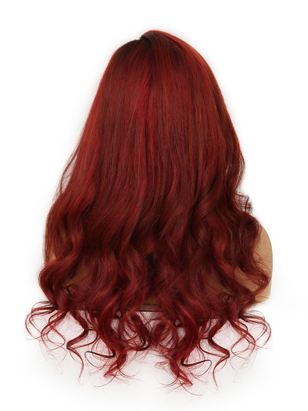 Retro Ruby Red Wavy Human Hair Headband Wig