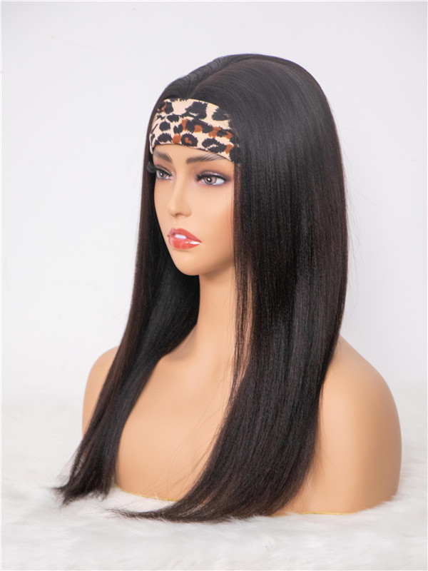Yaki Straight Human Hair Headband Wig
