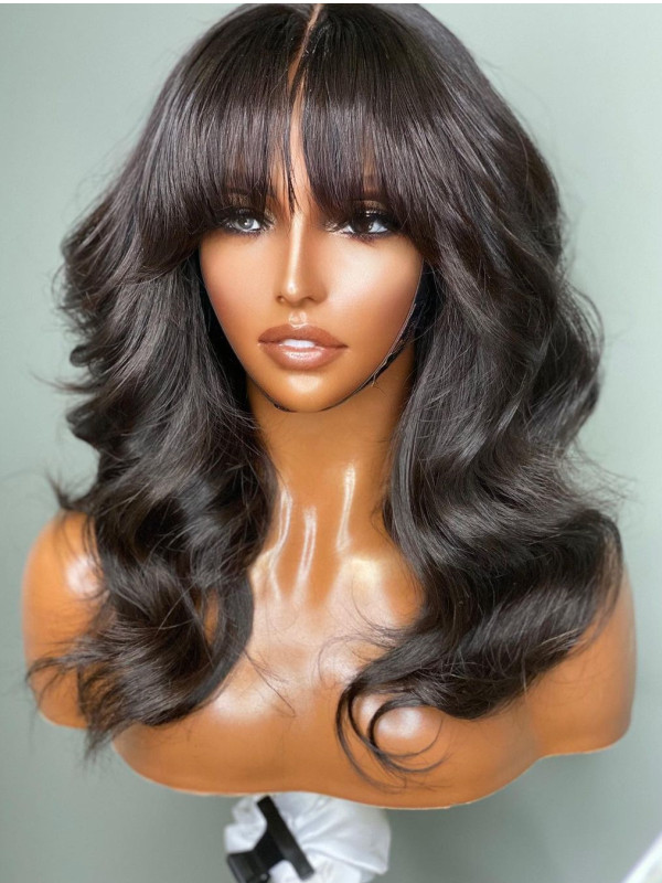 Body Wave Human Hair Wig with Bangs