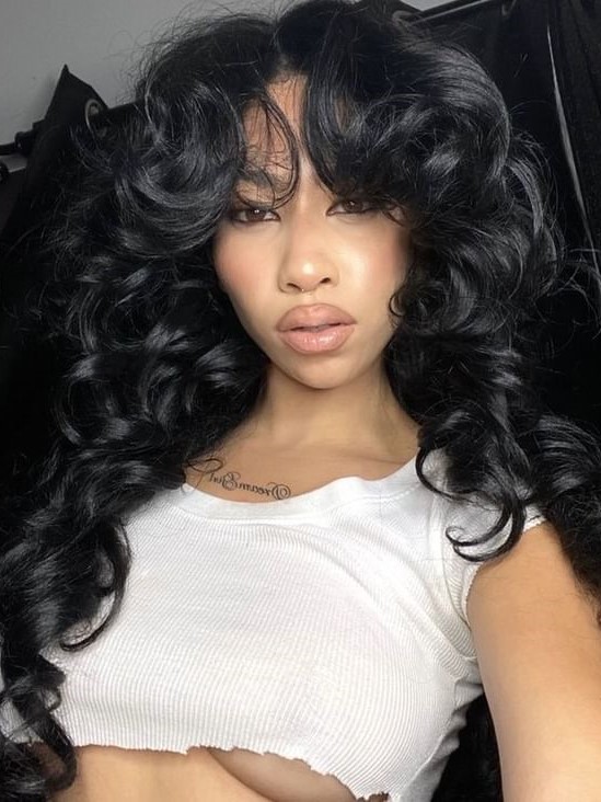 Natural Black Human Hair Wig with Big Bouncy Curls - Click Image to Close