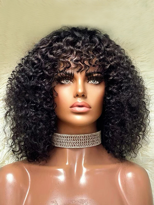 Gorgeous Bouncy Curls Human Hair Wig with Bangs