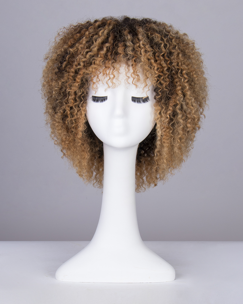 Ginger highlight Natural Curly Beginner Wig with Bangs