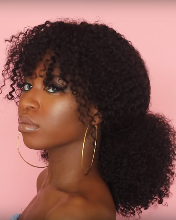 Black Natural Curly Coils Beginner Wig with Bangs
