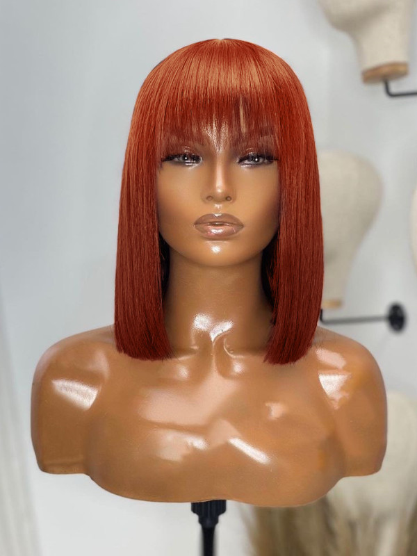 Mango Copper Color Human Hair Wig with Bangs