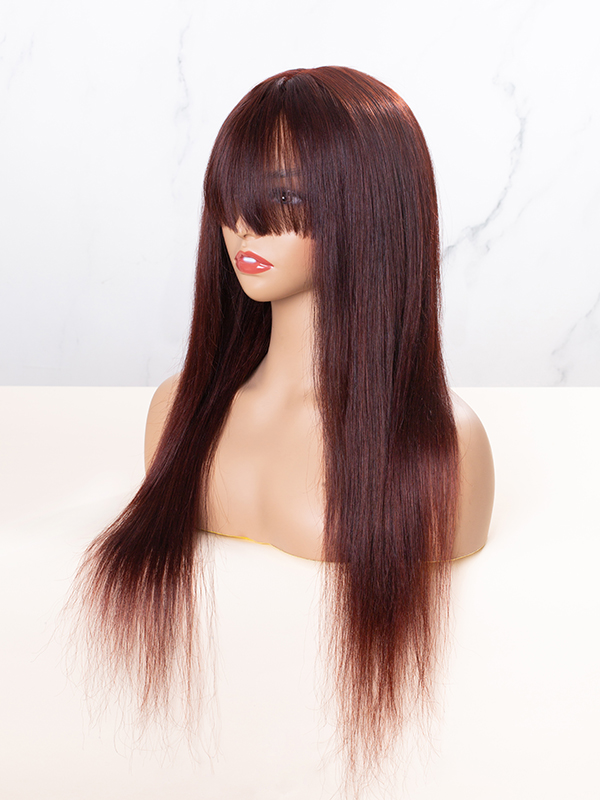 Autumnal Red Human Hair Wig with Bangs