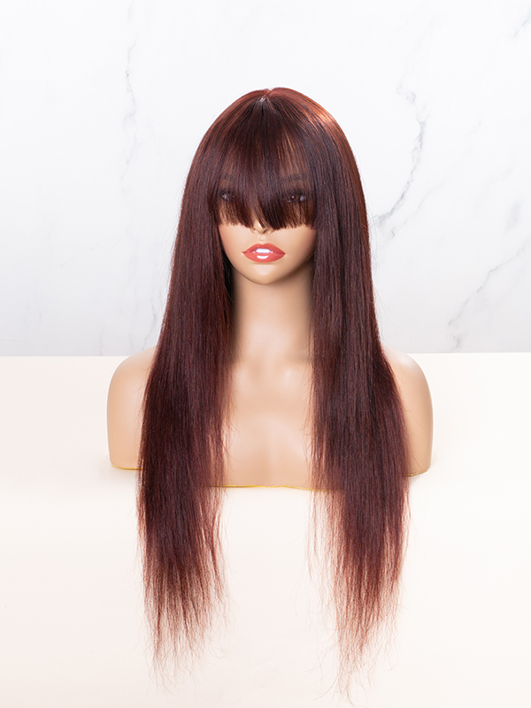 Autumnal Red Human Hair Wig with Bangs