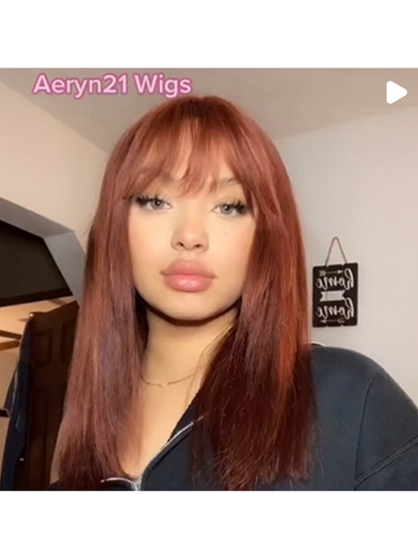 Layered Reddish Brown Human Hair Wig with Bangs