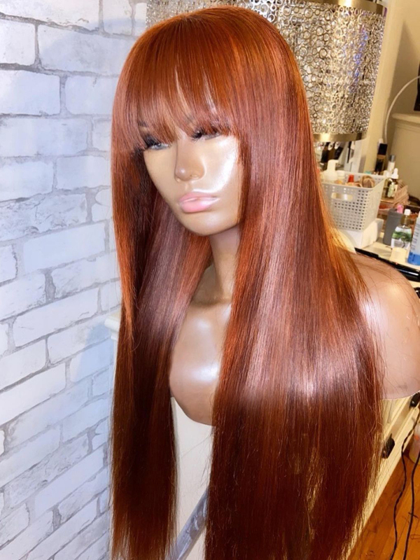 GINGER HAIR WITH BROWN HIGHLIGHT STRAIGHT WIG WITH BANG-JCSS035