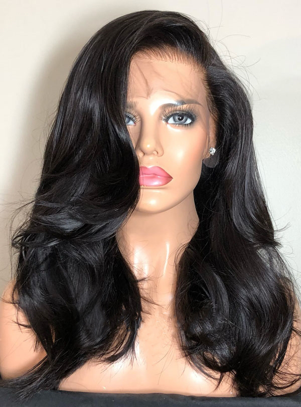 Side Part Wavy Natural Black Lace Front Wig