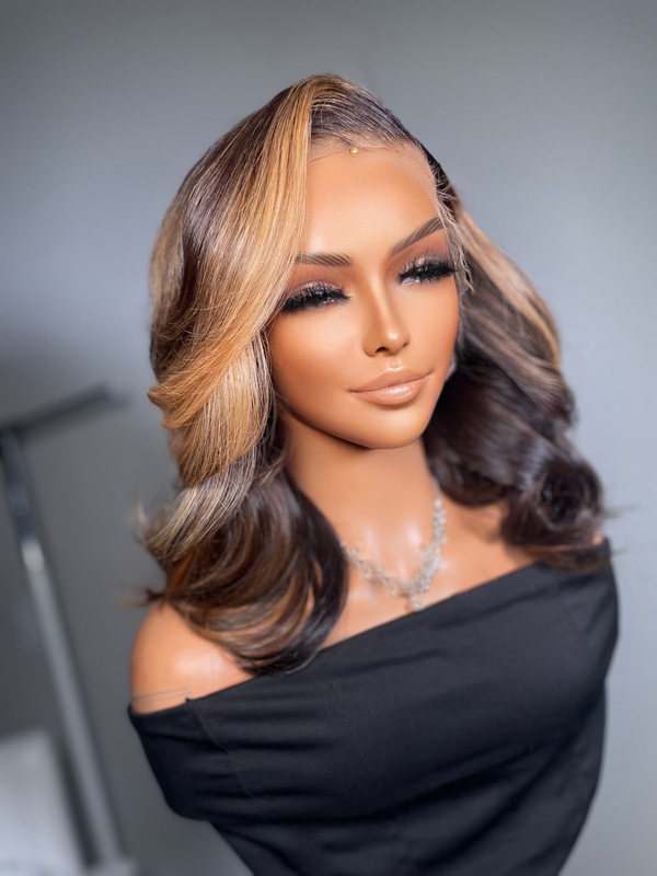 SIDE PART LIGHT BROWN HIGHLIGHTS LACE FRONT WIG-LFBW137
