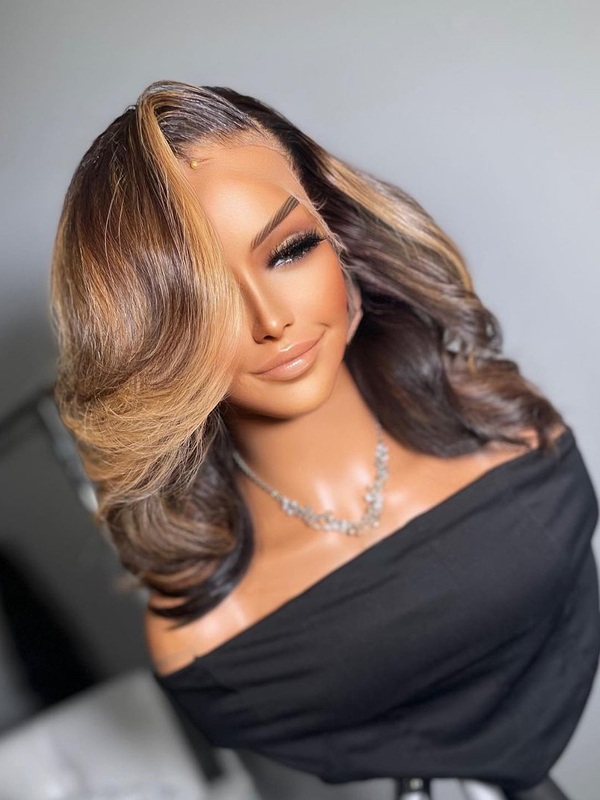 SIDE PART LIGHT BROWN HIGHLIGHTS LACE FRONT WIG-LFBW137