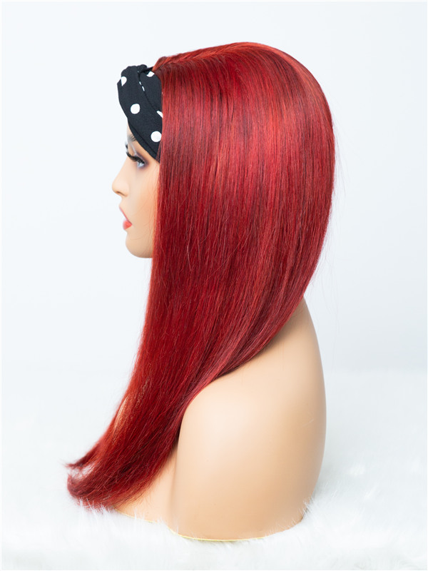Signature Styles Collection - Retro Ruby Red Straight Human Hair Headband Wig