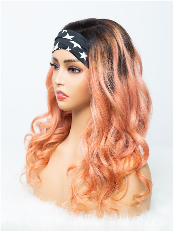 Signature Styles Collection - Romantic Rose Gold Wavy Human Hair Headband Wig