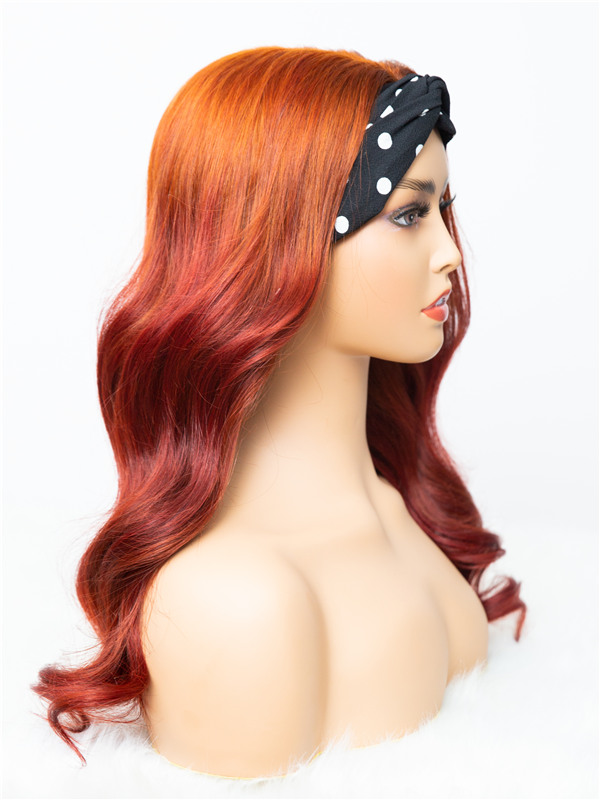 Signature Styles Collection - Ginger Ombre to Red Wavy Human Hair Headband Wig