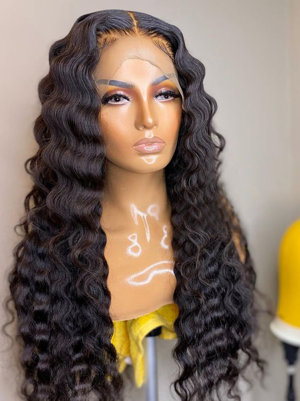 GORGEOUS DEEP WAVE NATURAL BLACK HUMAN HAIR LACE FRONT WIG- LFDW006