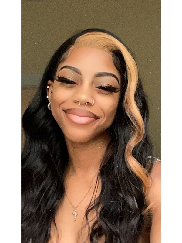 DREAMGIRL - Natural Black Lace Front Wig with Blonde Highlight in the Front