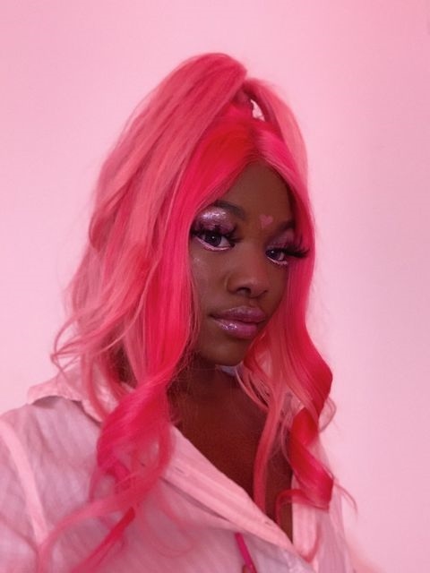 Lovely Pink with Rose Red Straight Lace Front Wig