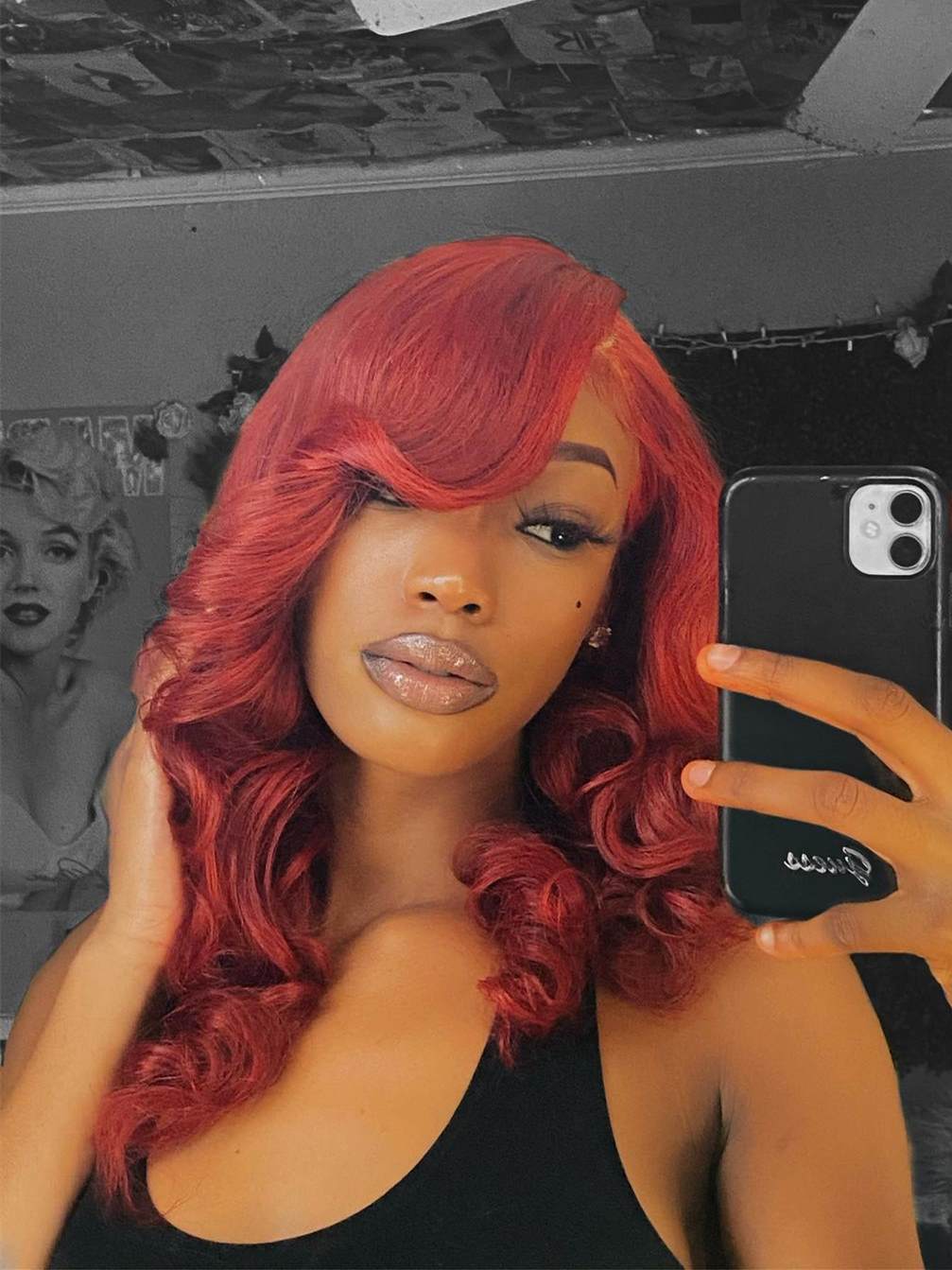 Sexy Bold Red Silky Straight Lace Front Wig with Side Bangs