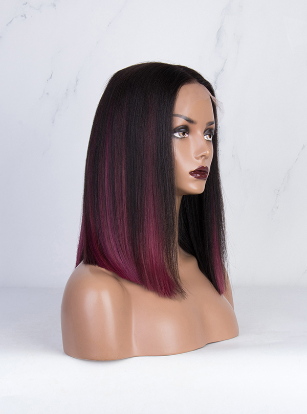 Blunt Cut Bob with Red Highlights Human Hair Lace Wig