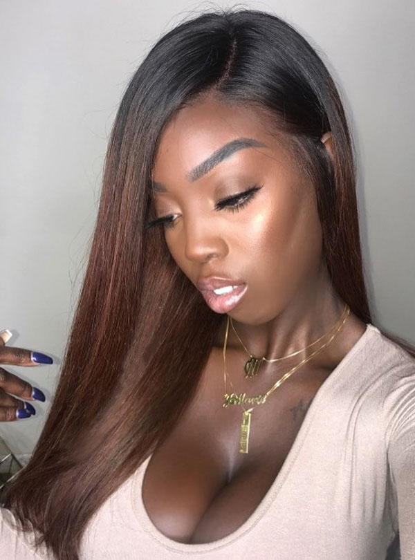 Silky Straight Chocolate Brown Ombre Virgin Human Hair Lace Wig