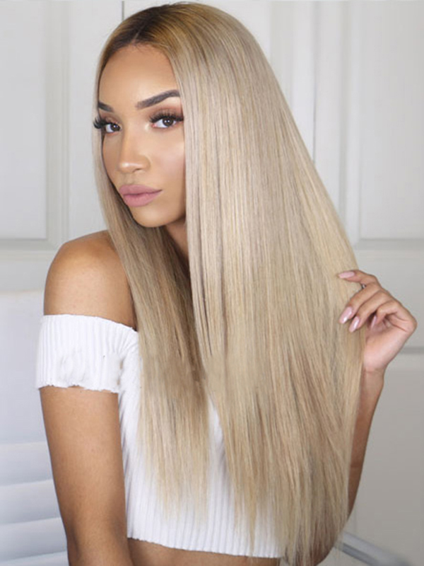 Cream Color Straight Human Hair Lace Front Wig