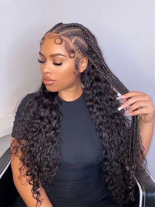 SASHA - Braided Natural Black Lace Front Wig with Big Curls