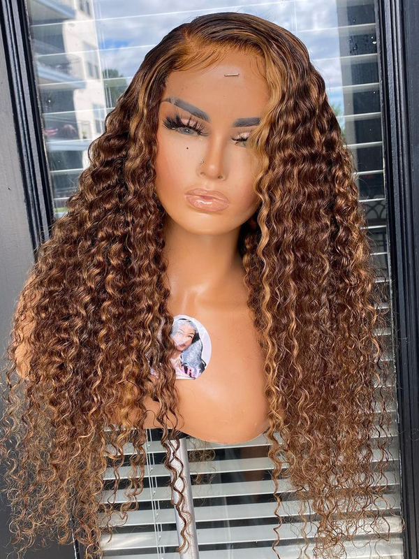 GOLDEN BROWN HIGHLIGHTS ON CHOCOLATE BROWN LACE FRONT WIG-LFWW113